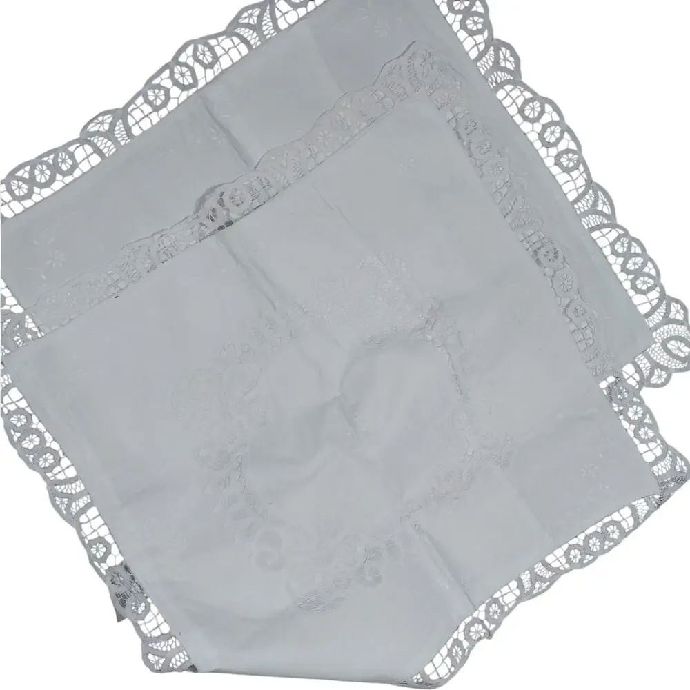EXQUISITE CROCHET LACE & CUTWORK WHITE COTTON SQUARE EURO PILLOW SHAMS, PAIR-2!